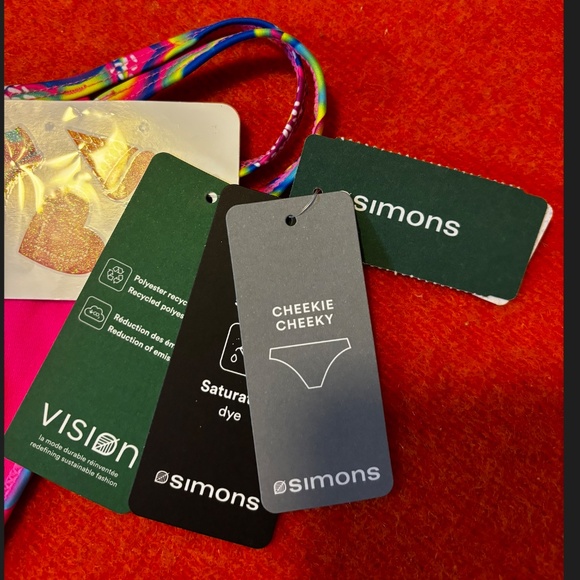 Vibrant abstract flowers double string cheeky bikini swimsuit bottom NWT - Picture 3 of 10